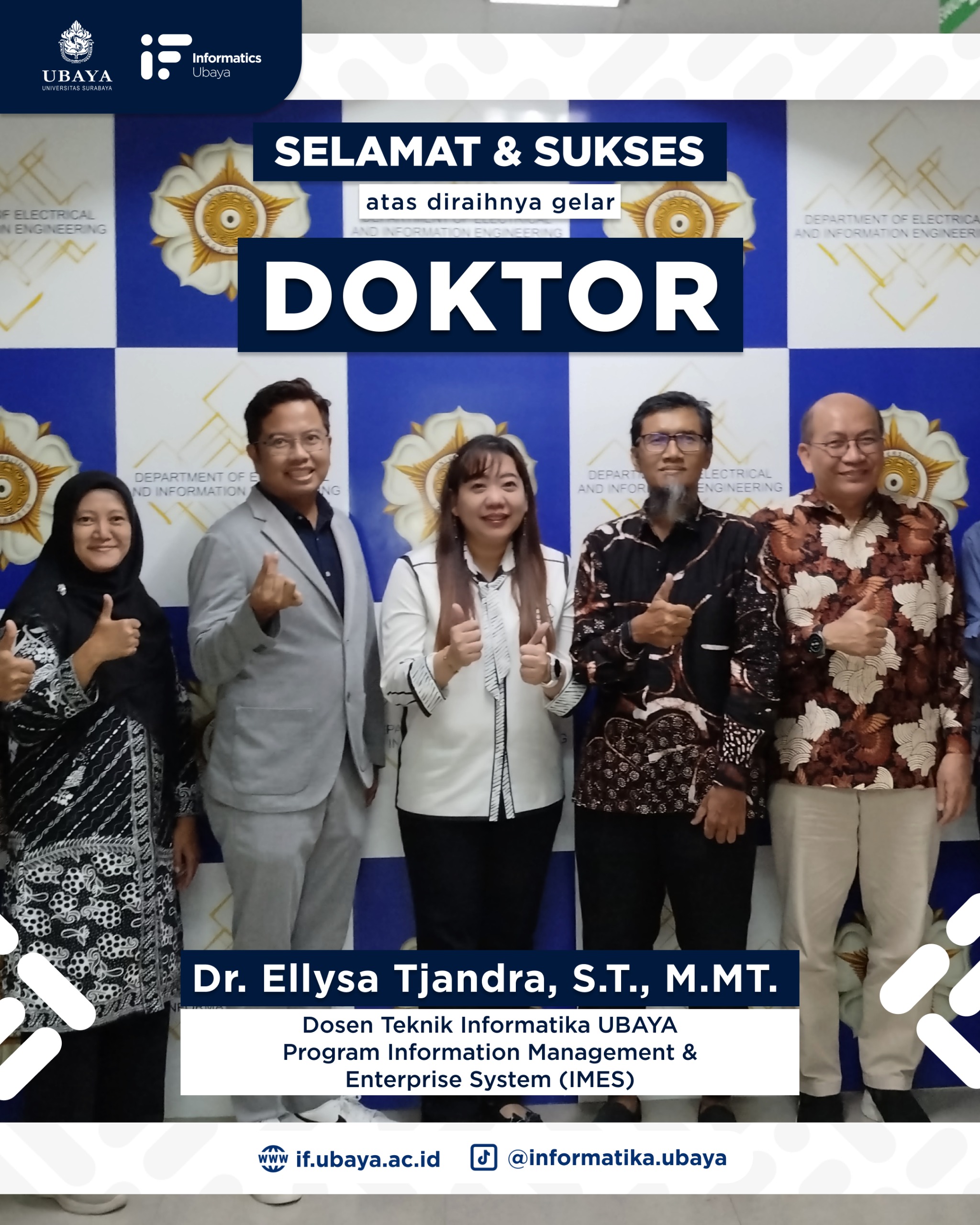 Gelar Doktor oleh Dosen Teknik Informatika UBAYA Dr. Ellysa Tjandra